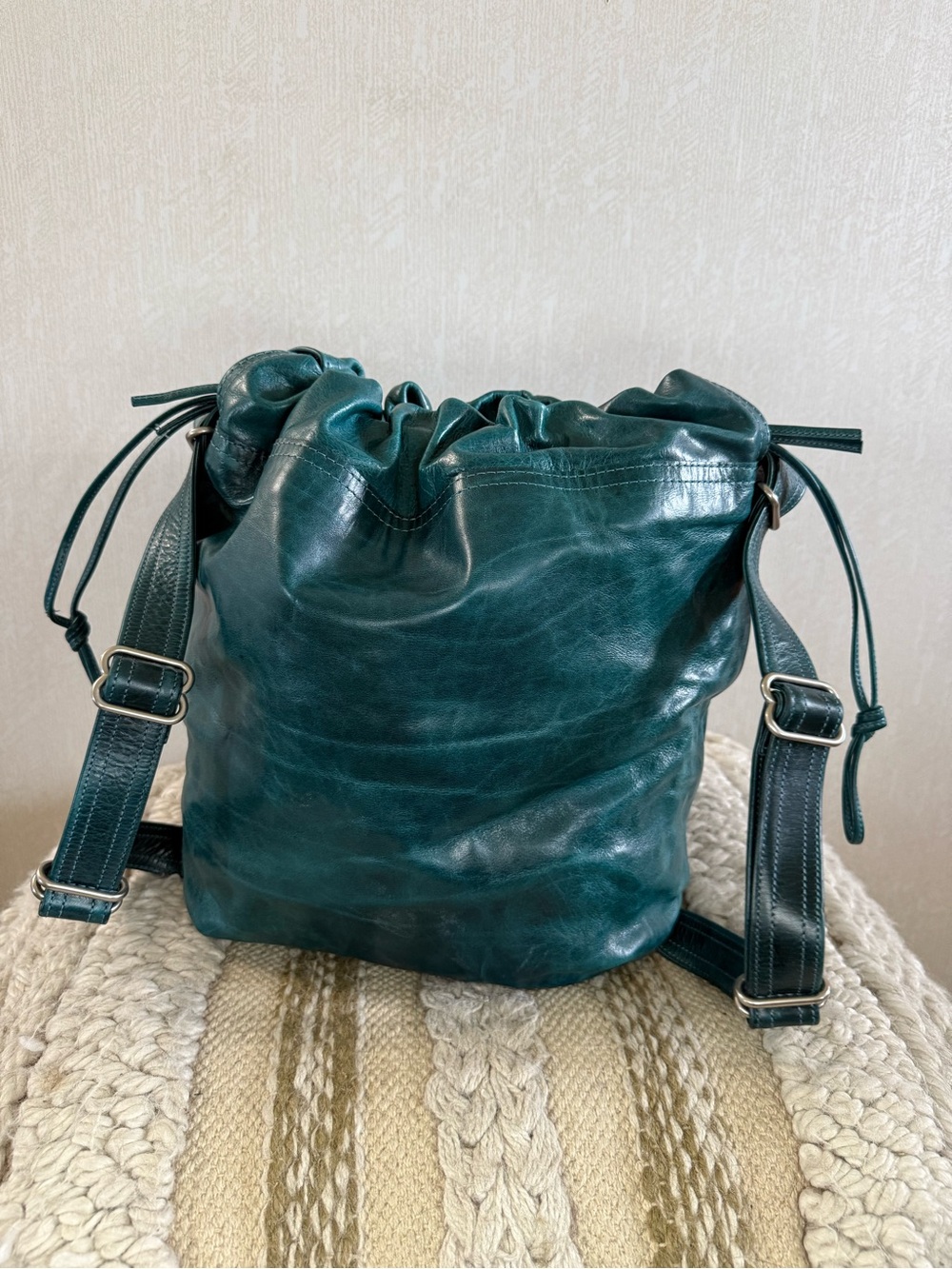 Rough & Tumble Custom Hobo Pack Teal Leather 3-in-1 Convertible Backpack
